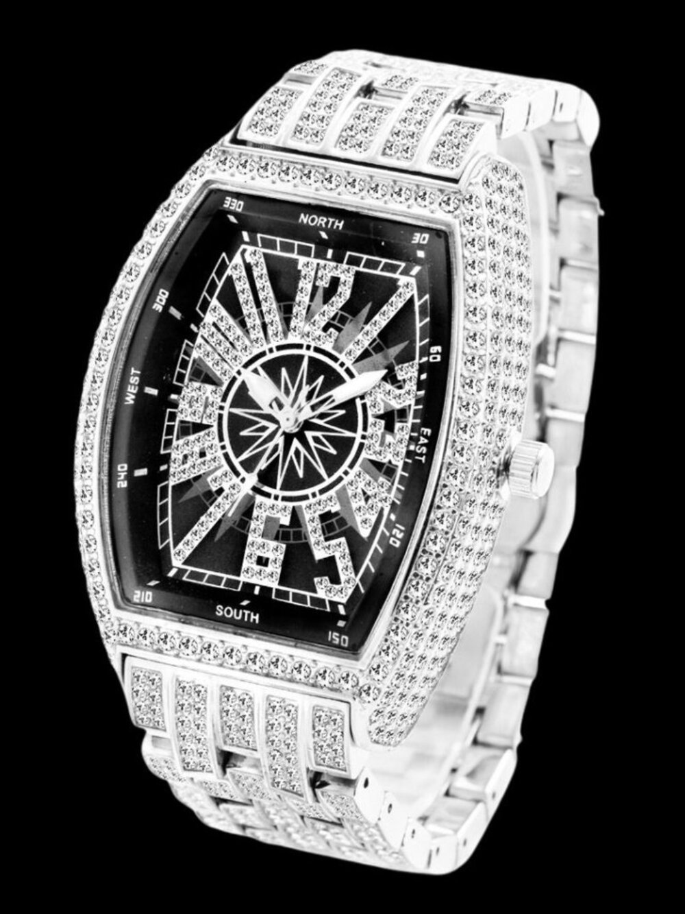 Star Sky Compass Dial Bling Iced Out Diamond Watch, Luxury Hip Hop Watch Unisex
